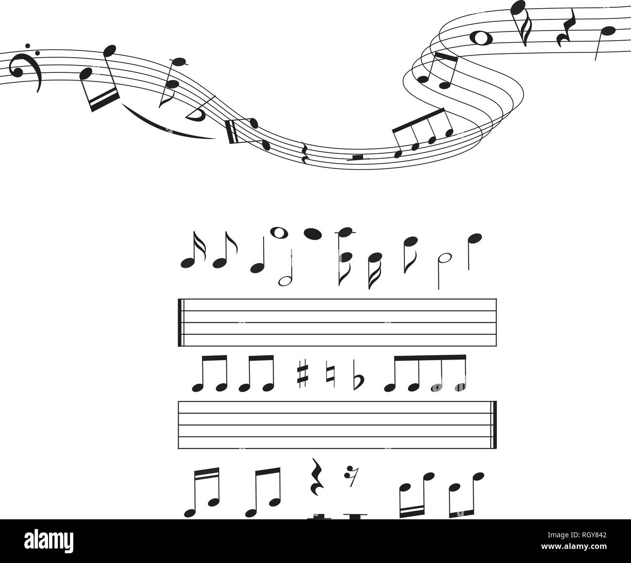 Music notes, musical design element set, isolated, vector illustration