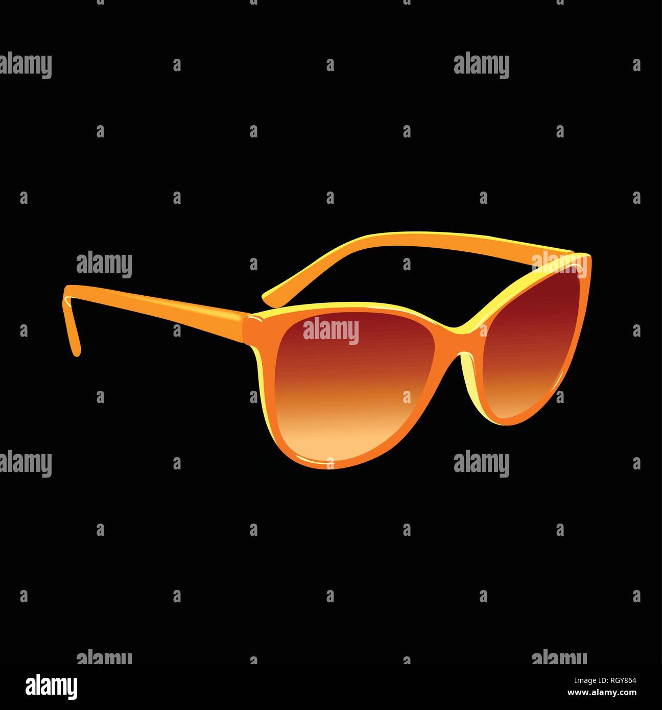 Realistic Orange sunglasses on black background. Vector graphic Stock Vector