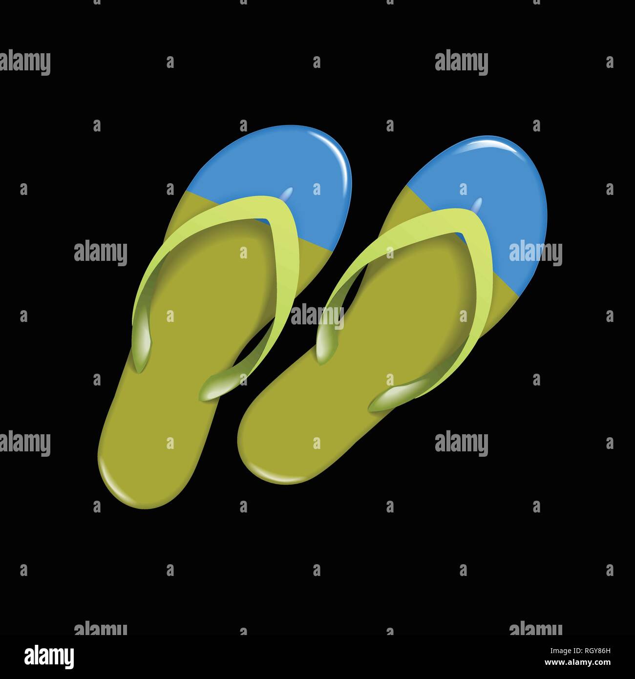 Green realistic Flip Flops Isolated on black background Stock Vector