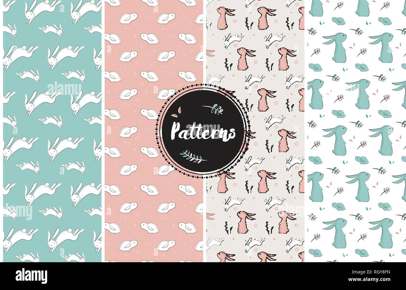 childish pattern with cute rabbits. vector illustration for easter holiday Stock Vector