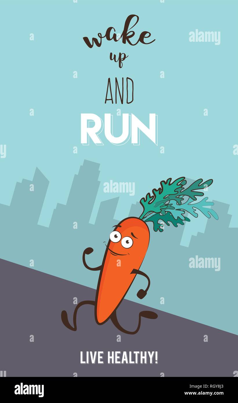Poster Of Funny Running And Jogging Carrot Eating Healthy And