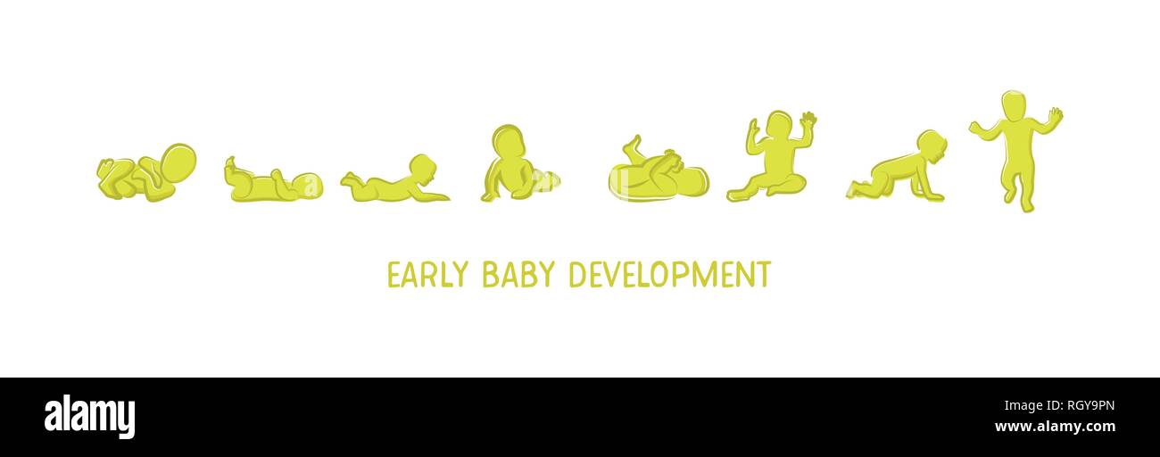 baby development icon, child growth stages. toddler milestones of first year Stock Vector