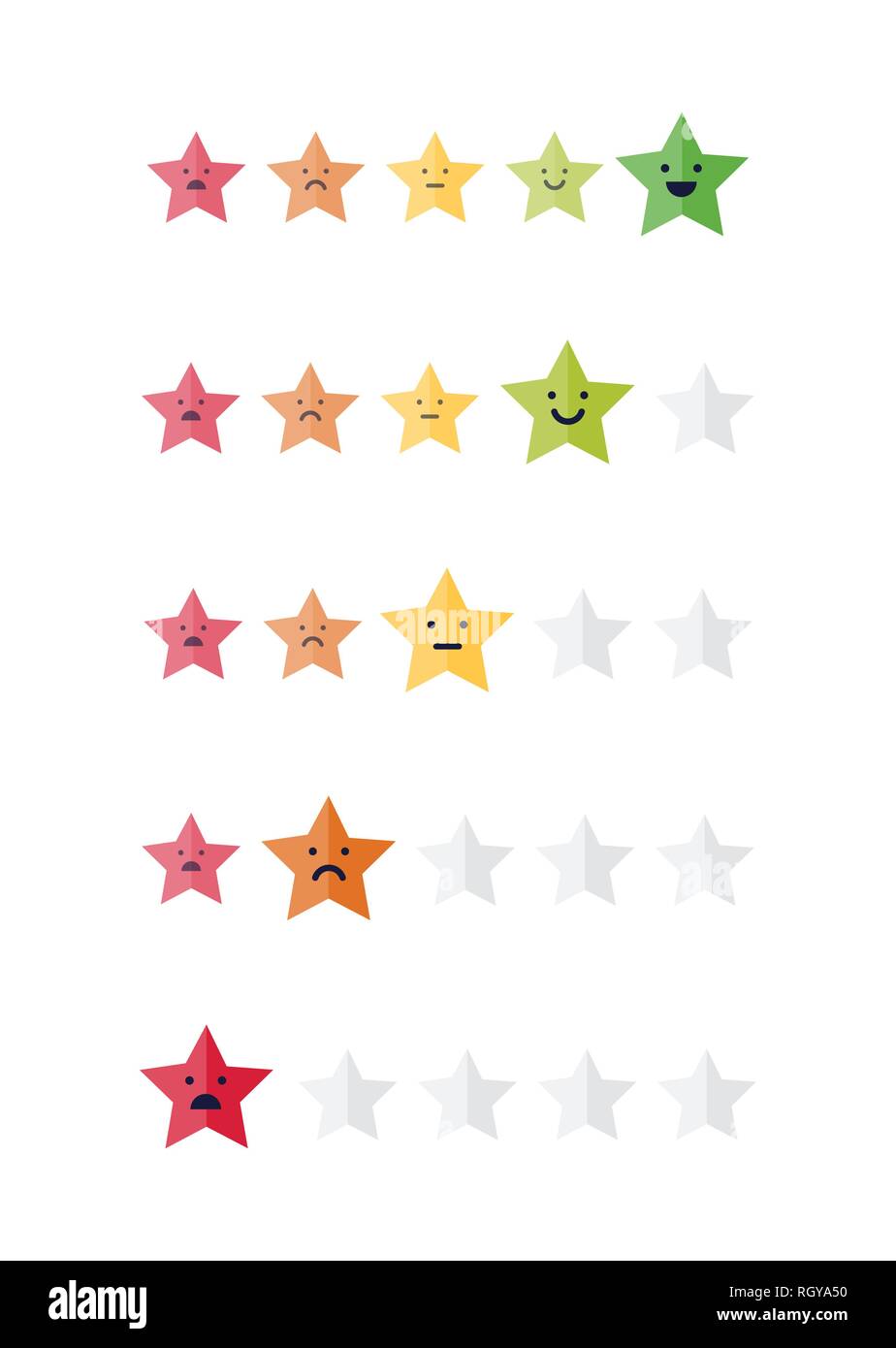 Five stars customer product rating review colorful flat icons for apps ...