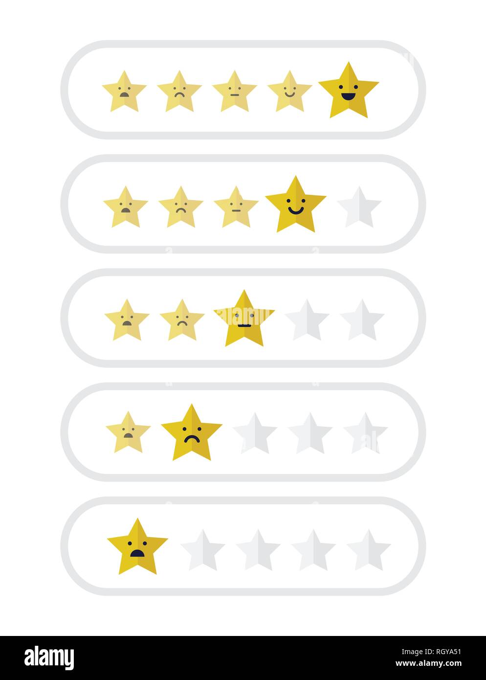 Five stars customer product rating review flat icons for apps and ...