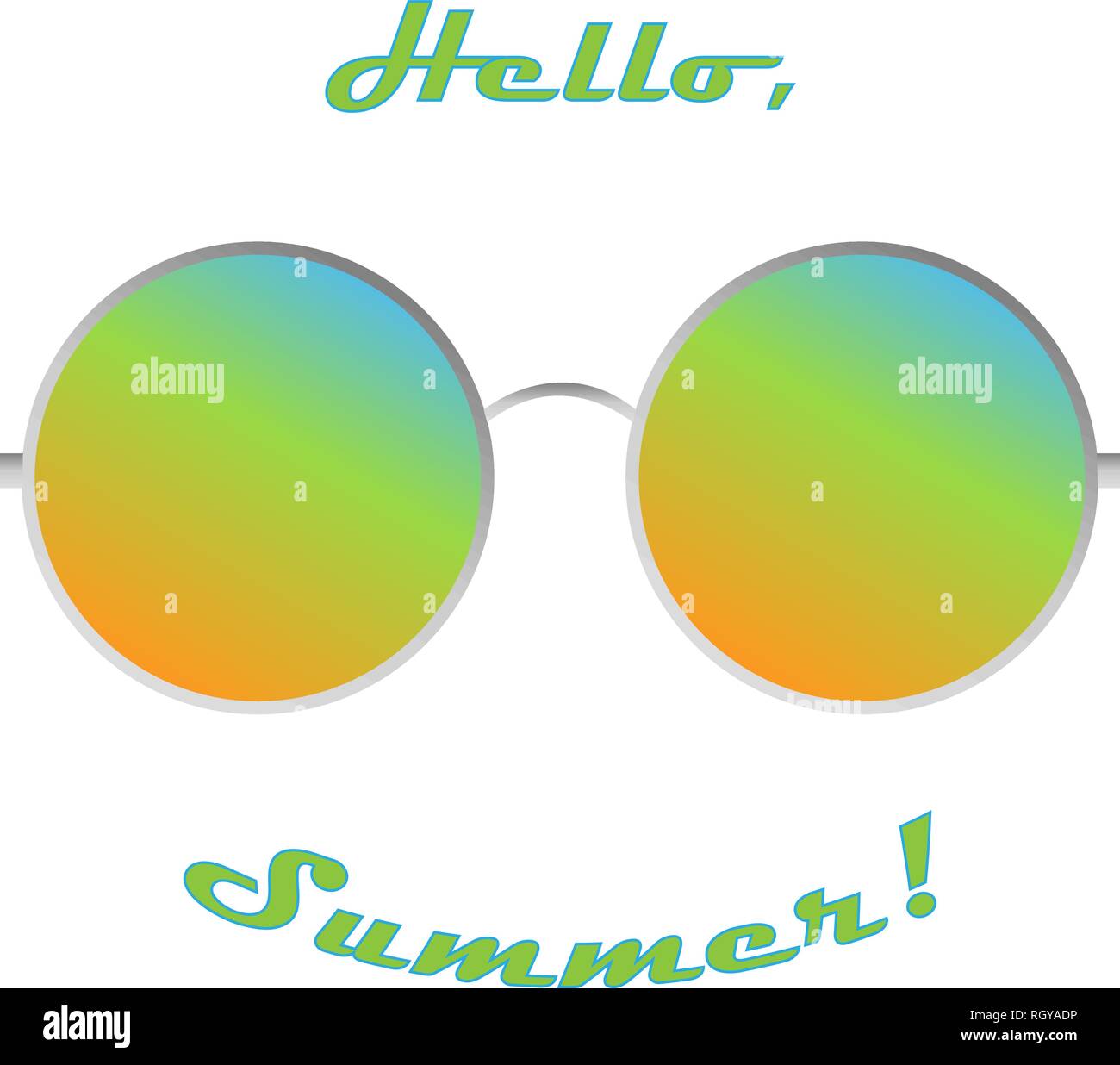 Realistic 3D sunglasses with colorful gradient lens and silver round metallic frame. Vector illustration, EPS10. Stock Vector