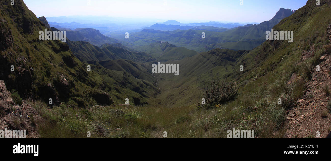 A panorama of a Valley photographed in the Drakensberge, South Africa / Lesotho. Stock Photo