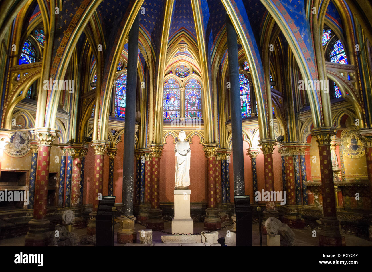 Inside Sainte-Chapelle, the royal chapel in the Gothic style consecrated in 1248. Paris, January 29th, 2019 Stock Photo