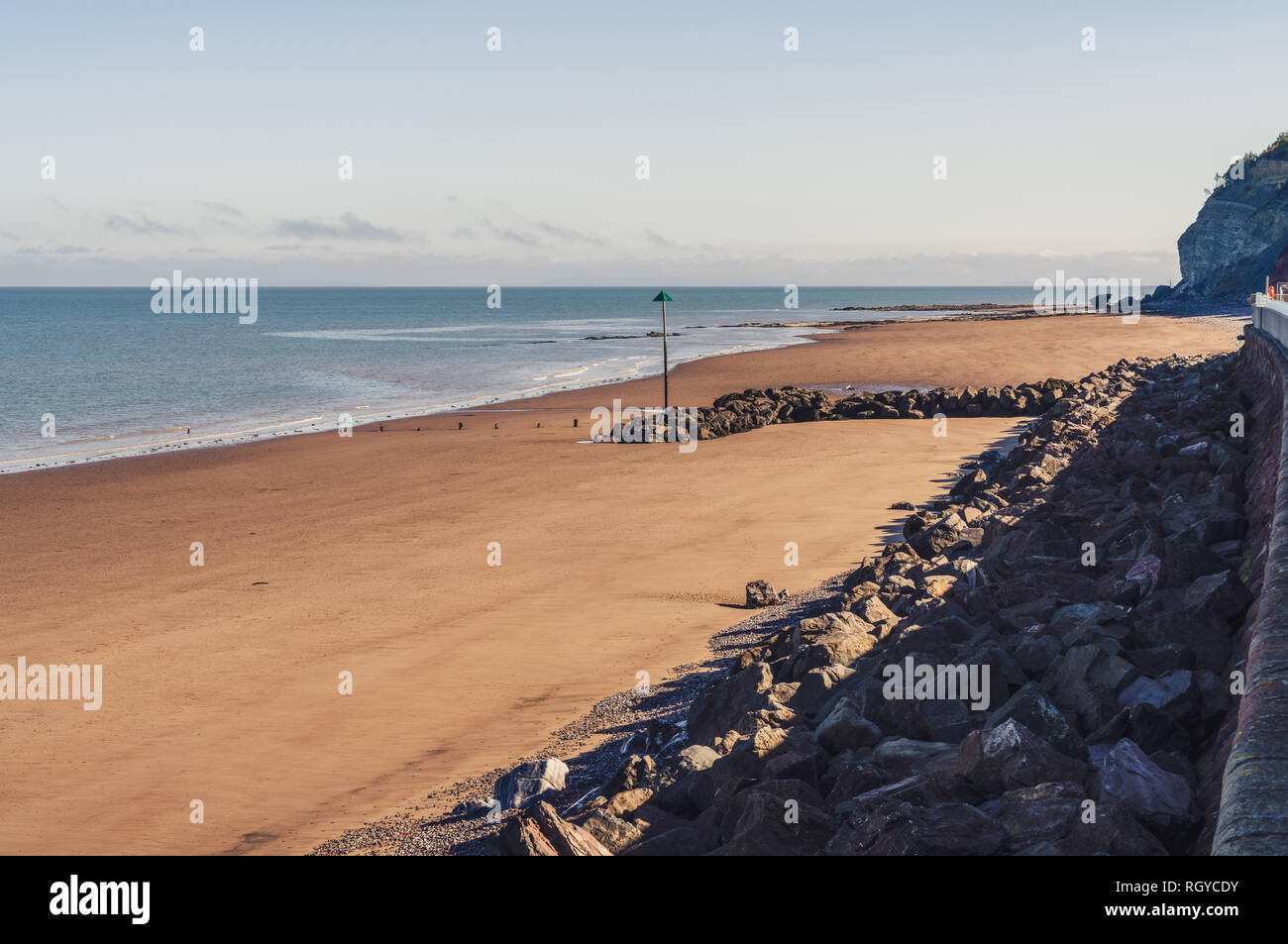 The beach in Blue Anchor, Somerset, England, UK looking at the