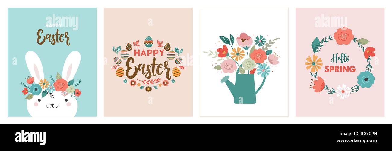 Happy Easter greeting cards set, vector illustration Stock Vector Image ...