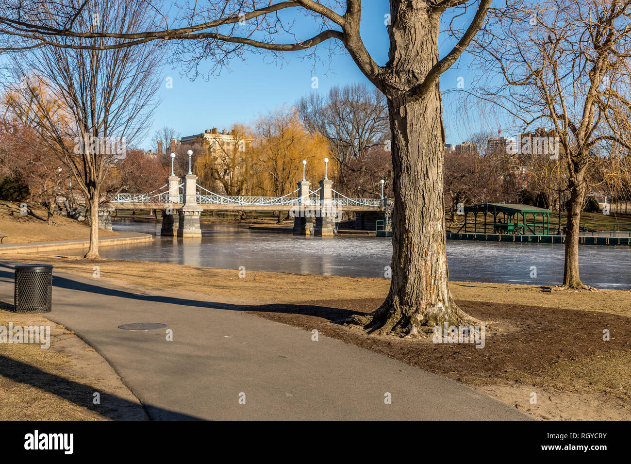 Suspension Bridge at Boston Lagoon, Boston, Massachusetts Stock Photo