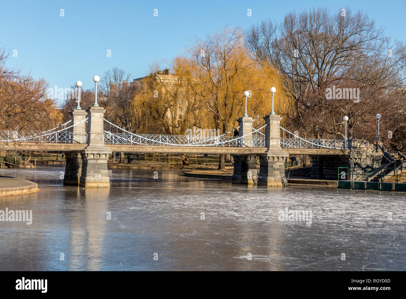 Suspension Bridge at Boston Lagoon, Boston, Massachusetts Stock Photo
