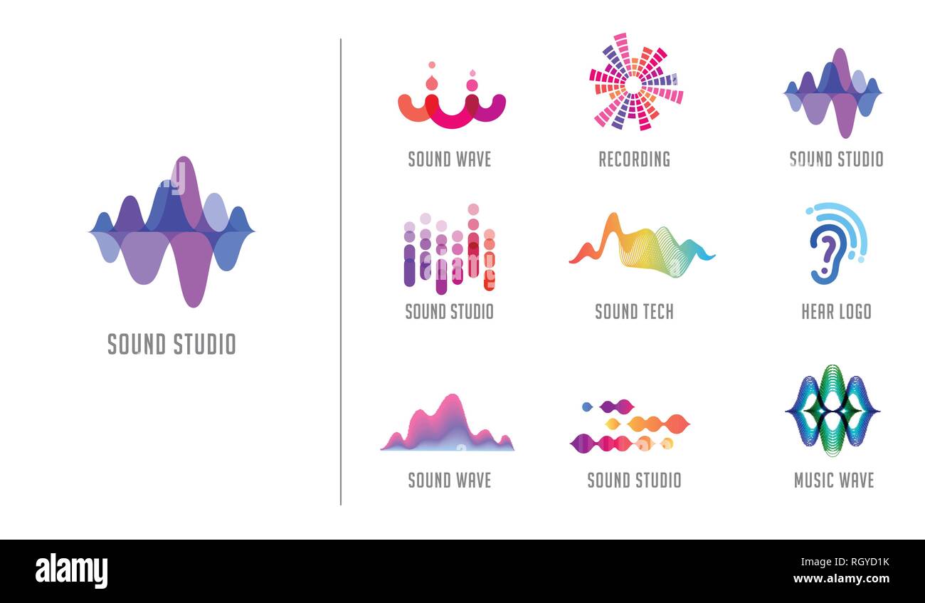 Sound wave, music, production logo and symbol collection, design icons
