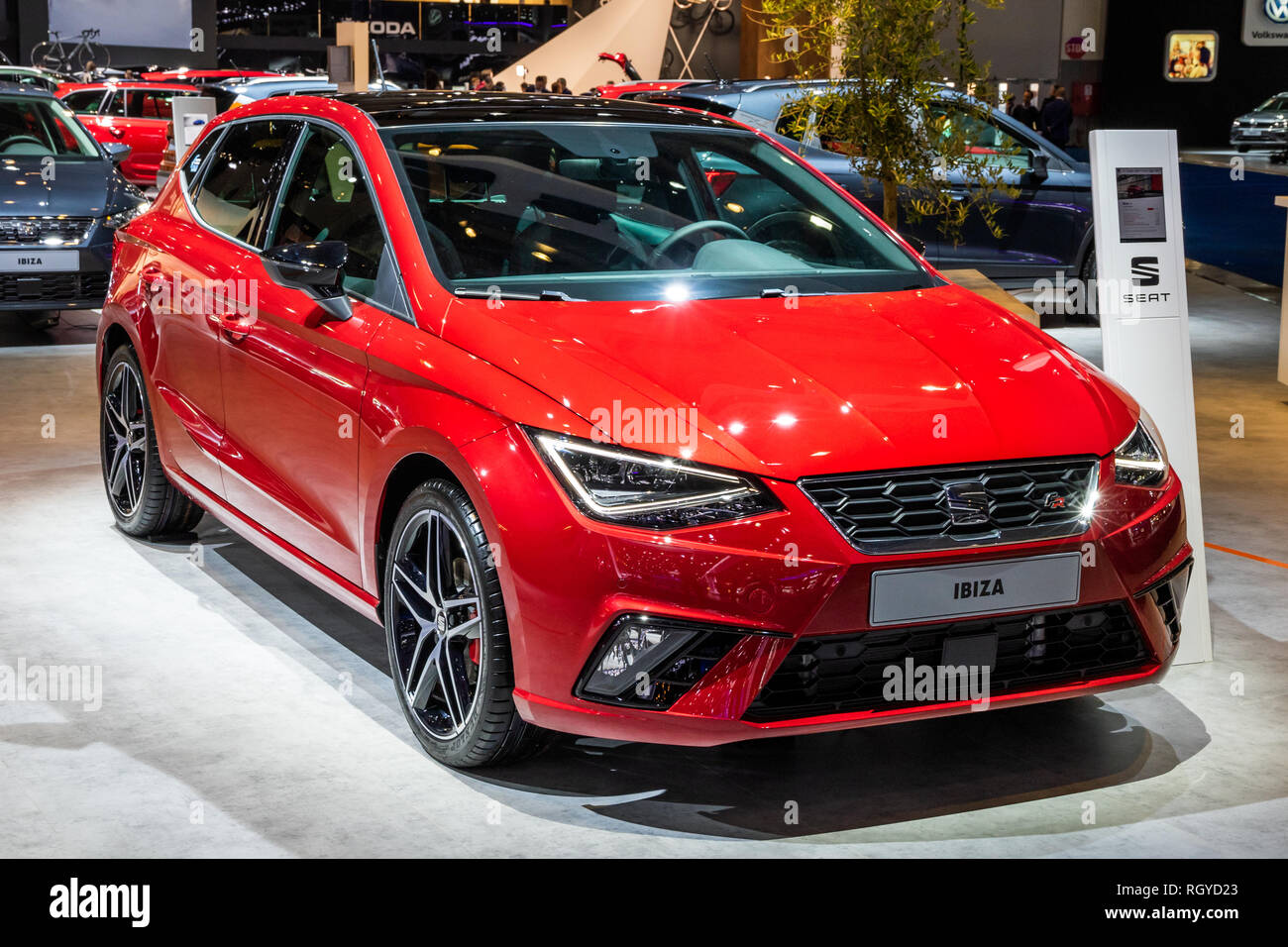 BRUSSELS - JAN 18, 2019: Seat Ibiza car showcased at the 97th Brussels Motor Show 2019 Autosalon. Stock Photo