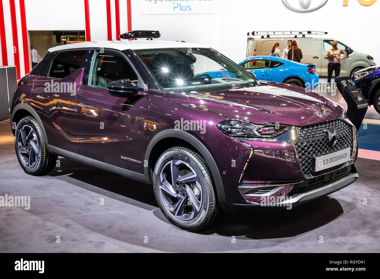 BRUSSELS - JAN 18, 2019: Citroen DS 3 Crossback E-Tense car showcased at the 97th Brussels Motor Show 2019 Autosalon. Stock Photo