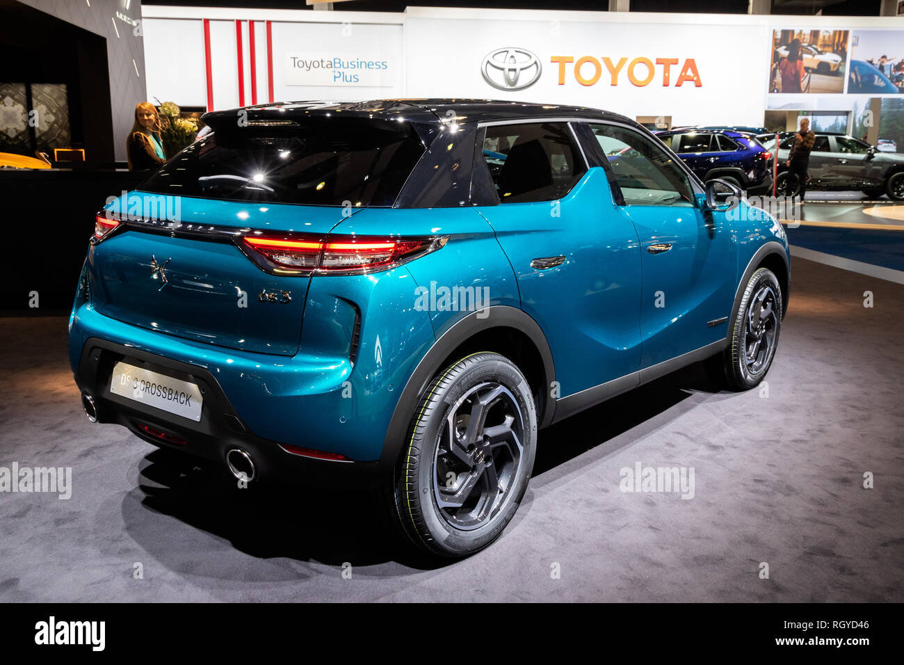 BRUSSELS - JAN 18, 2019: Citroen DS 3 Crossback E-Tense car showcased at the 97th Brussels Motor Show 2019 Autosalon. Stock Photo
