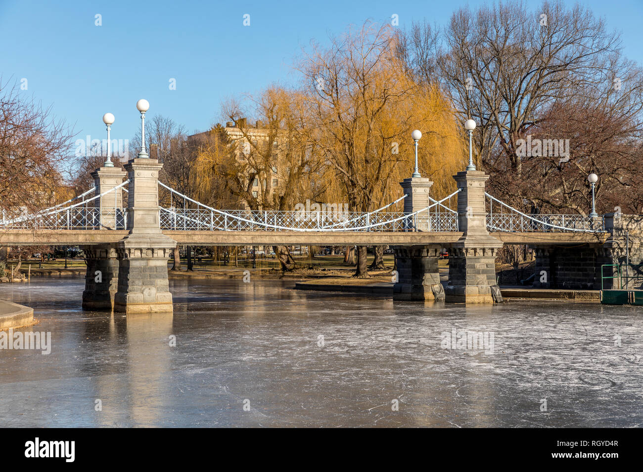 Suspension Bridge at Boston Lagoon, Boston, Massachusetts Stock Photo