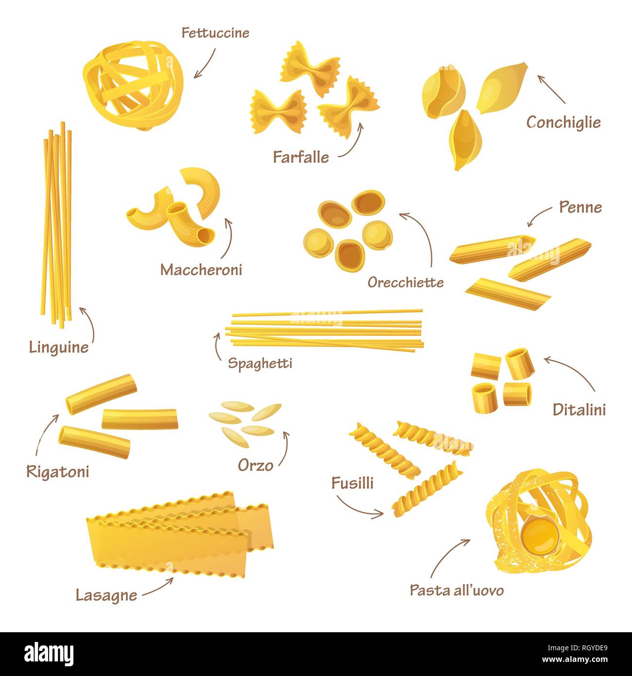 Set of isolated pasta or food for cooking Stock Vector