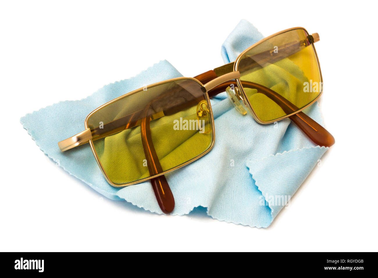 Anti-glare yellow glasses for driver with polarized polymer lenses Stock Photo