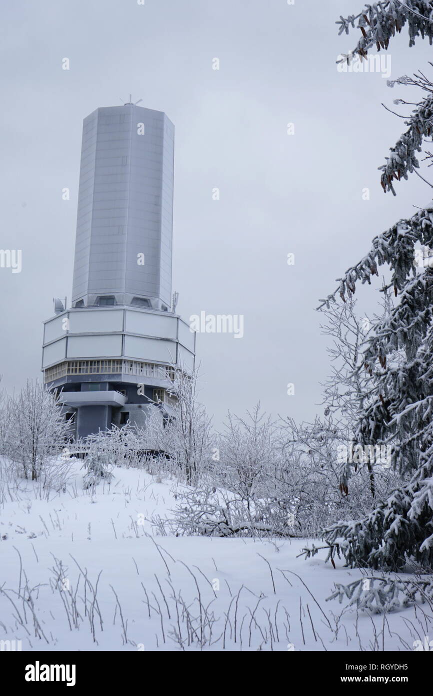 Fernmeldeturm, Winterlandschaft, Großer Feldberg, Hochtaunus, Taunus, Hessen, Deutschland Stock Photo