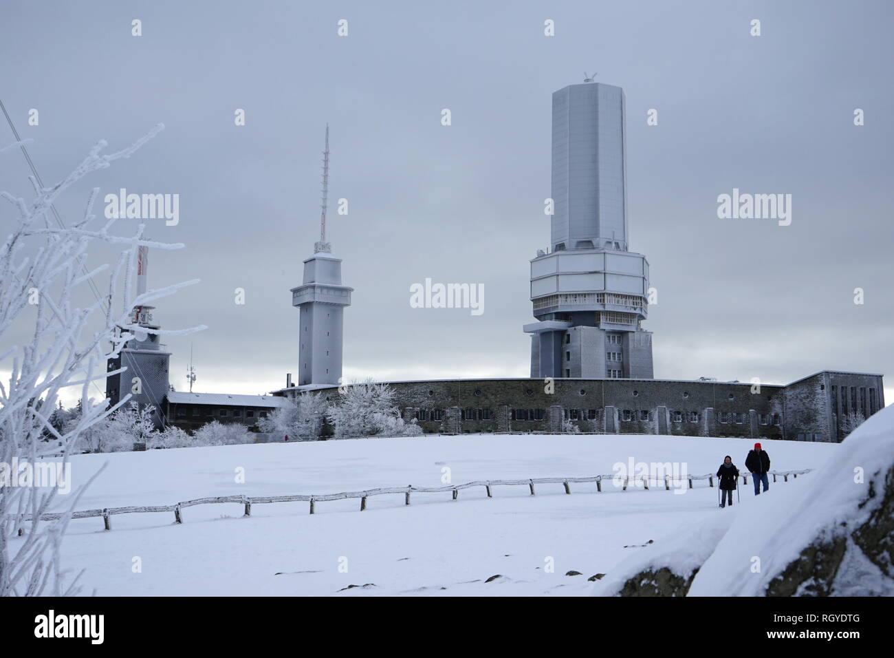 Fernmeldeturm, Winterlandschaft, Großer Feldberg, Hochtaunus, Taunus, Hessen, Deutschland Stock Photo