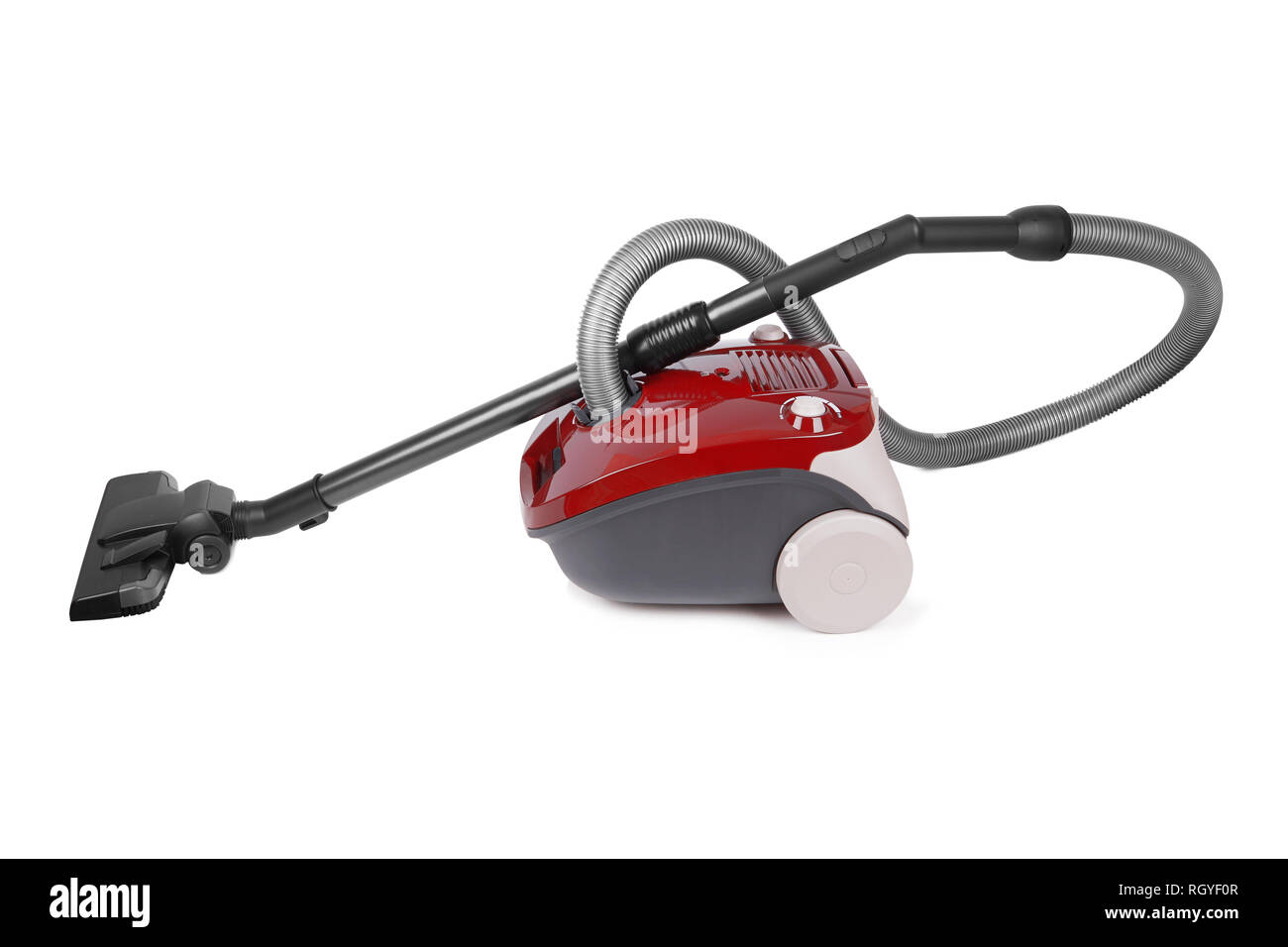 Red vacuum cleaner isolated on white background Stock Photo