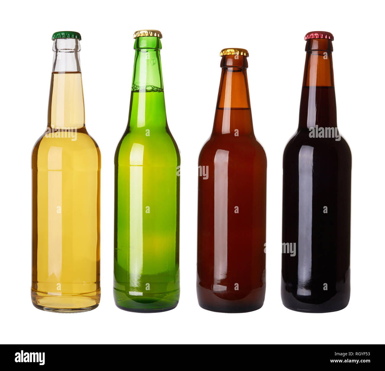 different bottles of beer on a white background Stock Photo Alamy