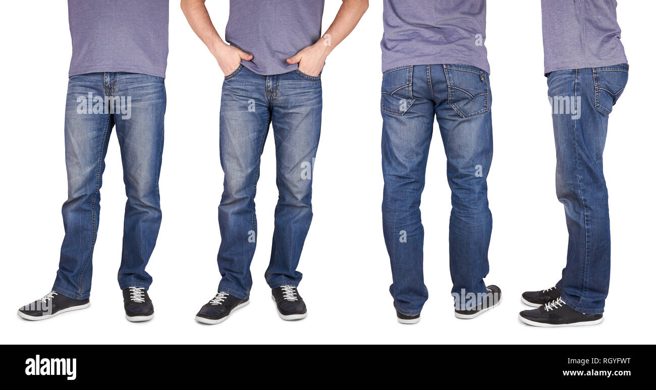 Man wearing jeans and shoes isolated on white background Stock Photo - Alamy
