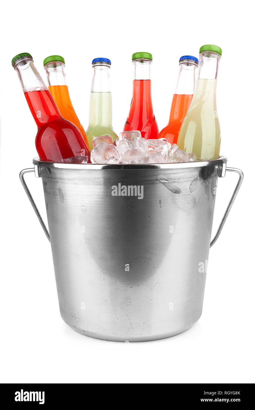 bottles in ice isolated on white background Stock Photo Alamy