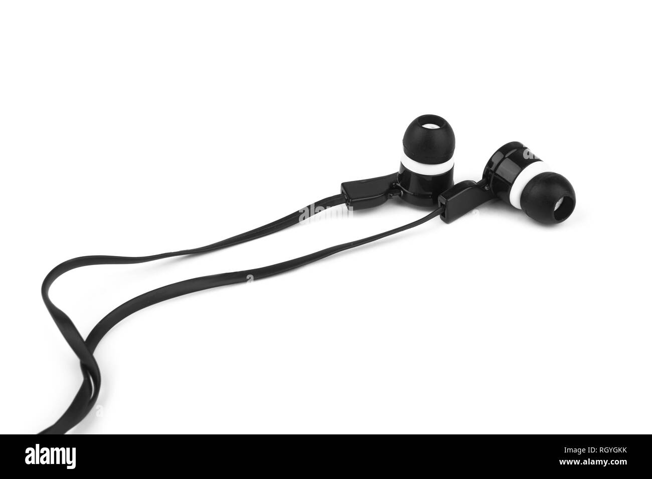 Modern portable audio earphones isolated on a white background Stock Photo