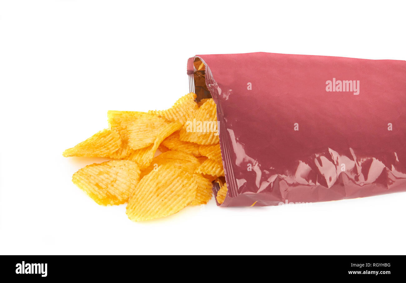 Potato chips bag isolated on white background Stock Photo - Alamy