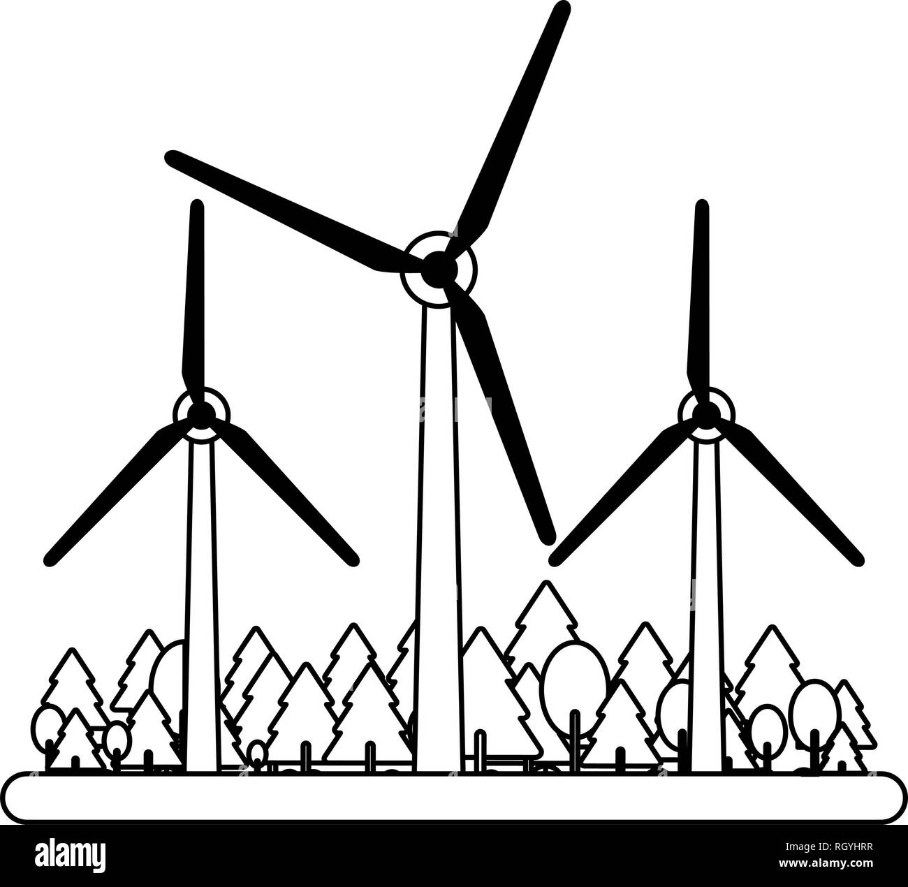 Wind turbines on nature black and white Stock Vector Image & Art - Alamy