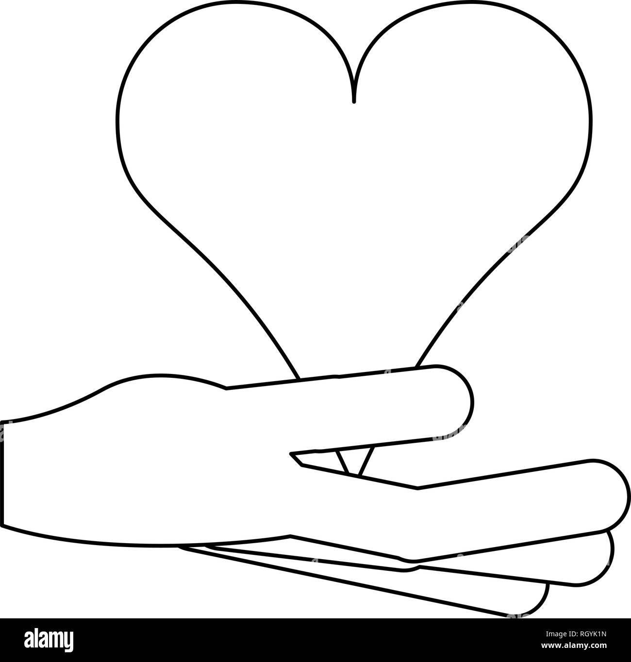 Hand with heart black and white Stock Vector Image & Art - Alamy