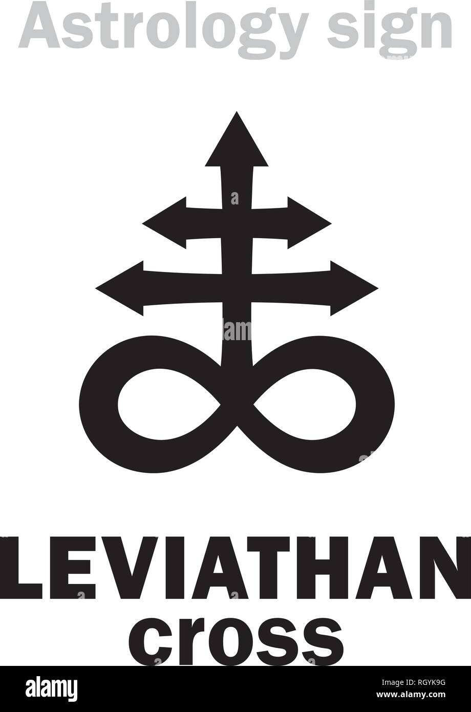 Astrology Alphabet: LEVIATHAN (The Satanic cross). Hieroglyphics sing (mystic kabbalistic demonic symbol). Stock Vector