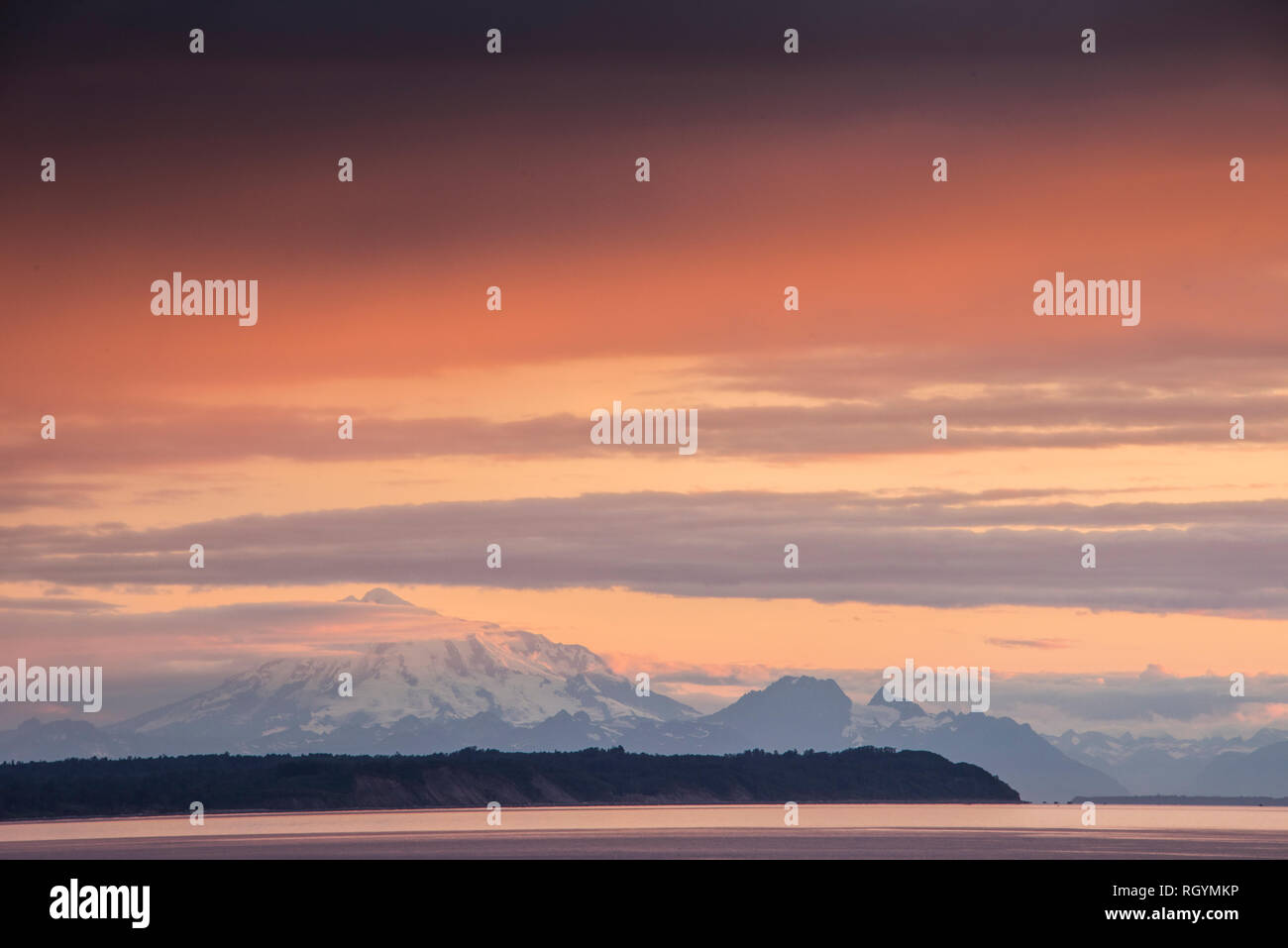 Cook Inlet Sunset from Captain Cook State Recreation Area, Alaska, USA Stock Photo