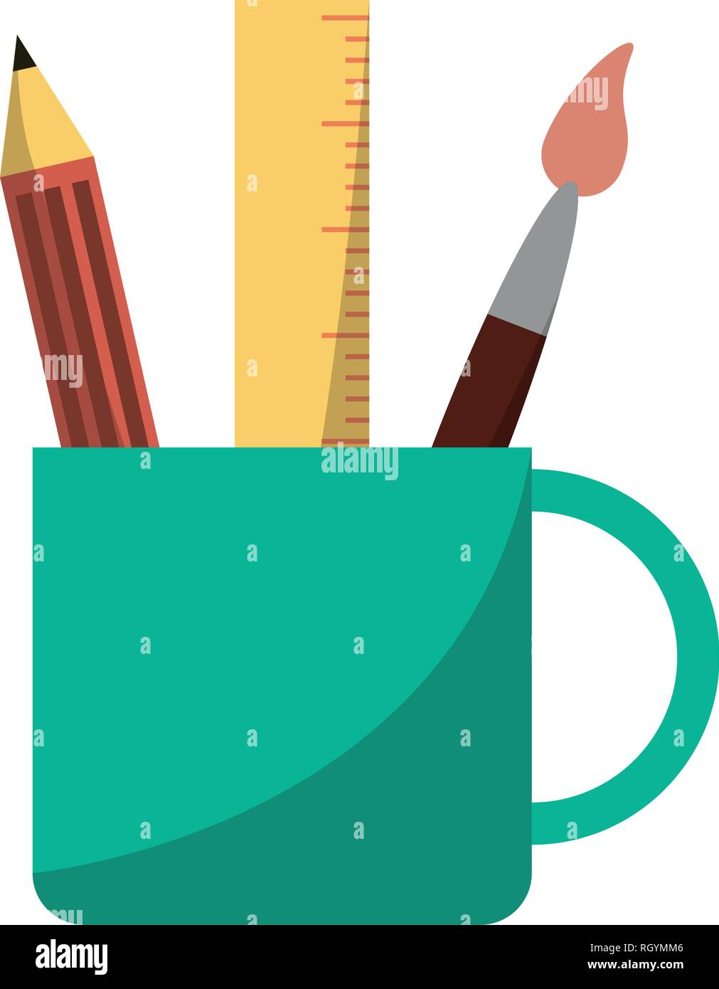 Paintbrush Ruler ruler pencil and paint brush in cup Stock Vector Image & Art - Alamy