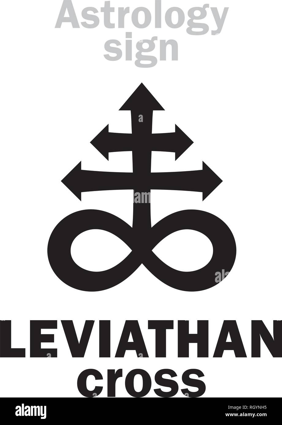 Astrology Alphabet: LEVIATHAN (The Satanic cross). Hieroglyphics sing (mystic kabbalistic demonic symbol). Stock Vector