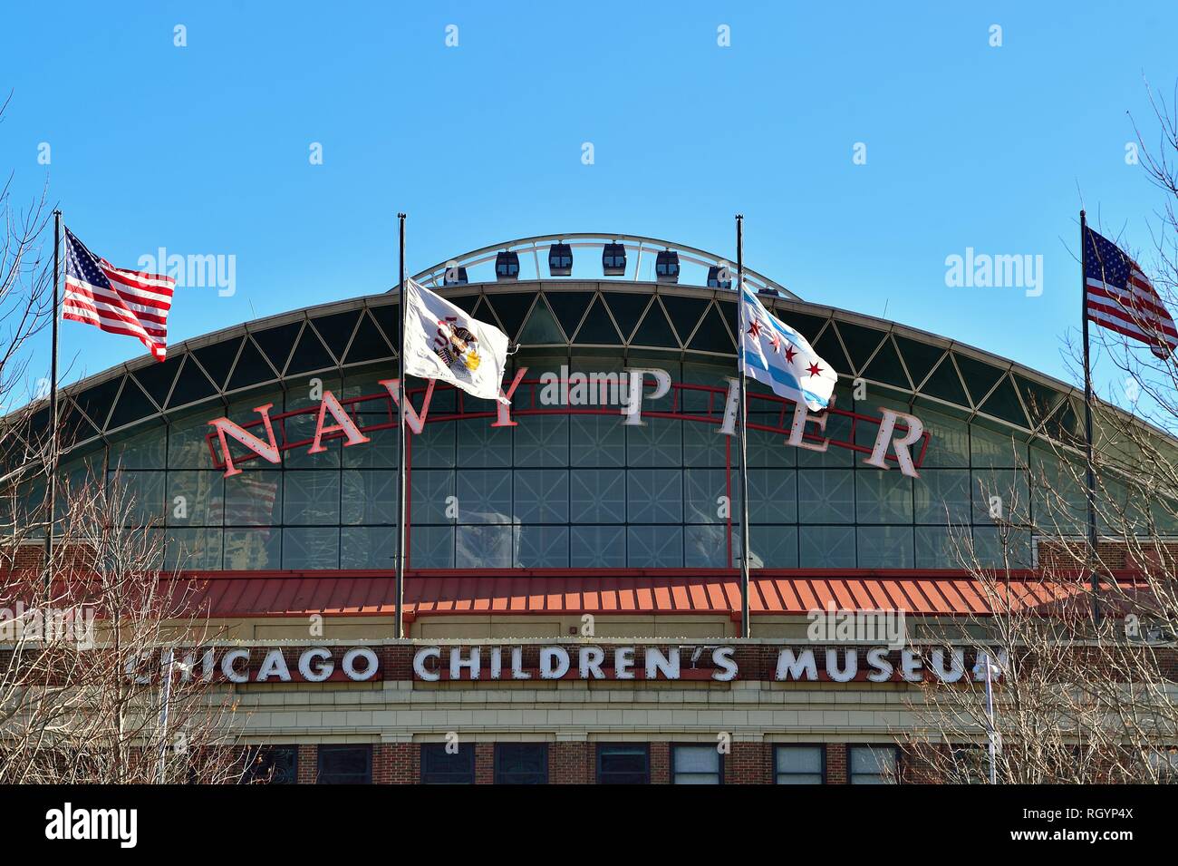 Chicago, Illinois, USA. The west end of Navy Pier which houses the