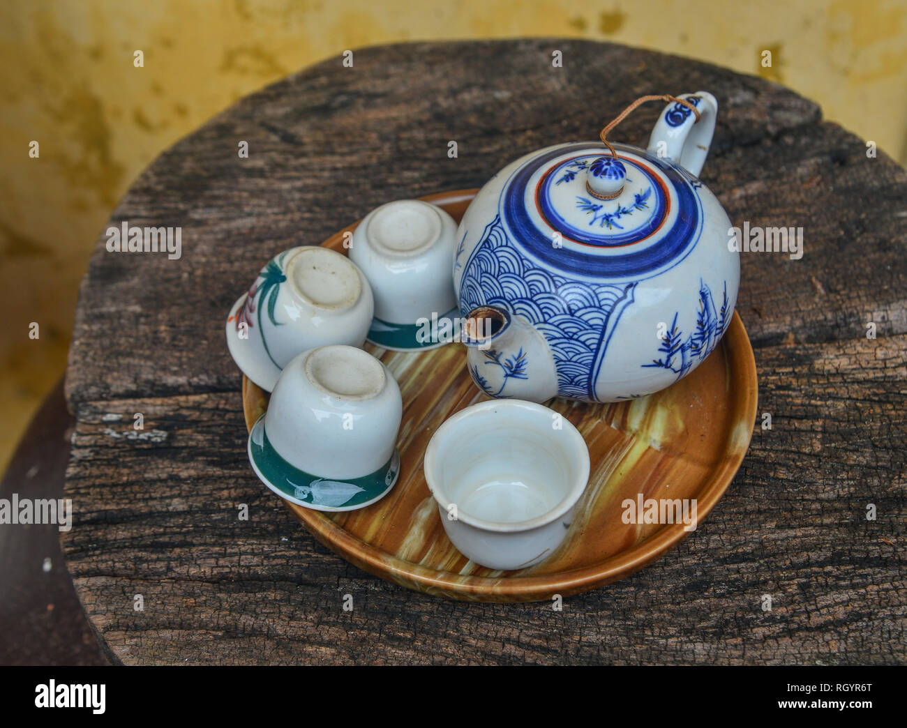 Set of traditional teapot and teacup in Hoi An Ancient Town, Vietnam