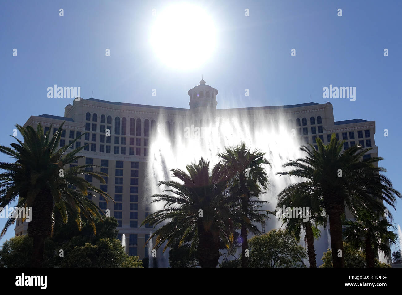 The fountains on display outside of the Bellagio Casino in Las Vegas, Nevada. Stock Photo