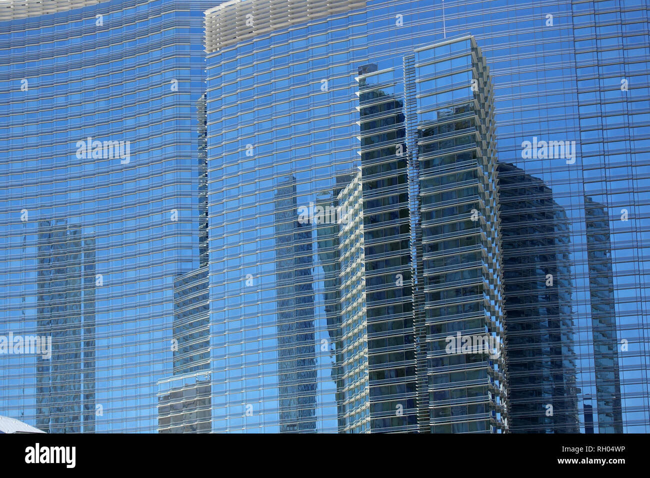 A close up view of windows outside of casinos in Las Vegas. Stock Photo