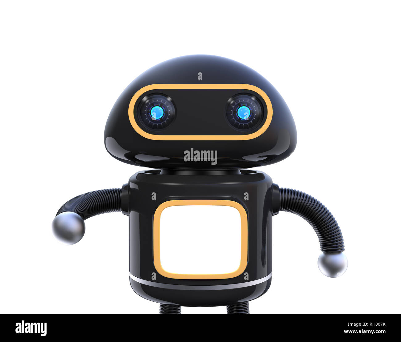 Front view of black cute robot isolated on white background. 3D ...