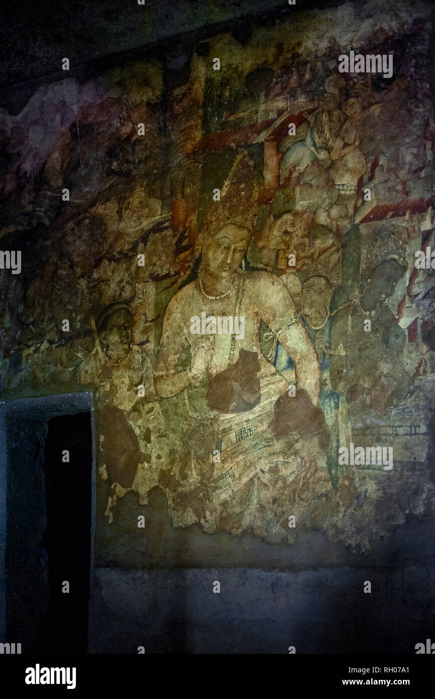 Ajanta, cave 1, Bodhisattva Padmapani a UNESCO world hertage site near aurangabad Maharashtra INDIA Stock Photo