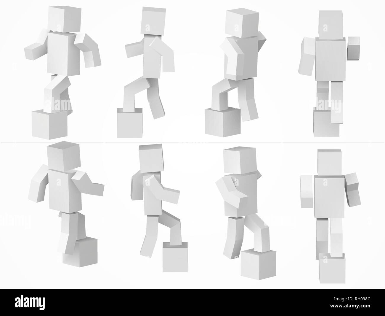 a cubic character climbing to box. 3d style simple cube character illustration. Stock Vector
