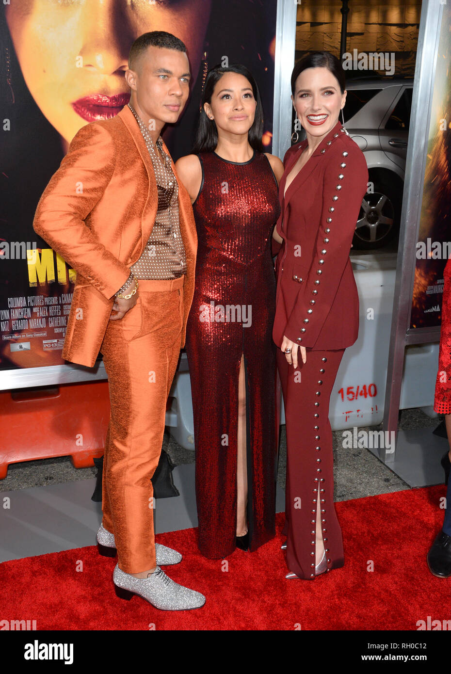 Los Angeles, USA. 30th January, 2019. Ismael Cruz Cordova, Gina Rodriguez &  Sophia Bush at the world premiere of "Miss Bala" at the Regal LA Live.  Picture: Paul Smith/Featureflash Credit: Paul Smith/Alamy