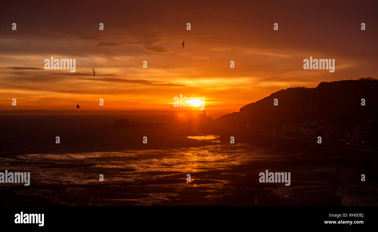 Mumbles, Swansea, Wales, UK. 31st Jan, 2019. Dawn breaking over small seaside village of Mumblesnear Swansea today on the start of a frosty winters morning. Credit: Phil Rees/Alamy Live News Stock Photo
