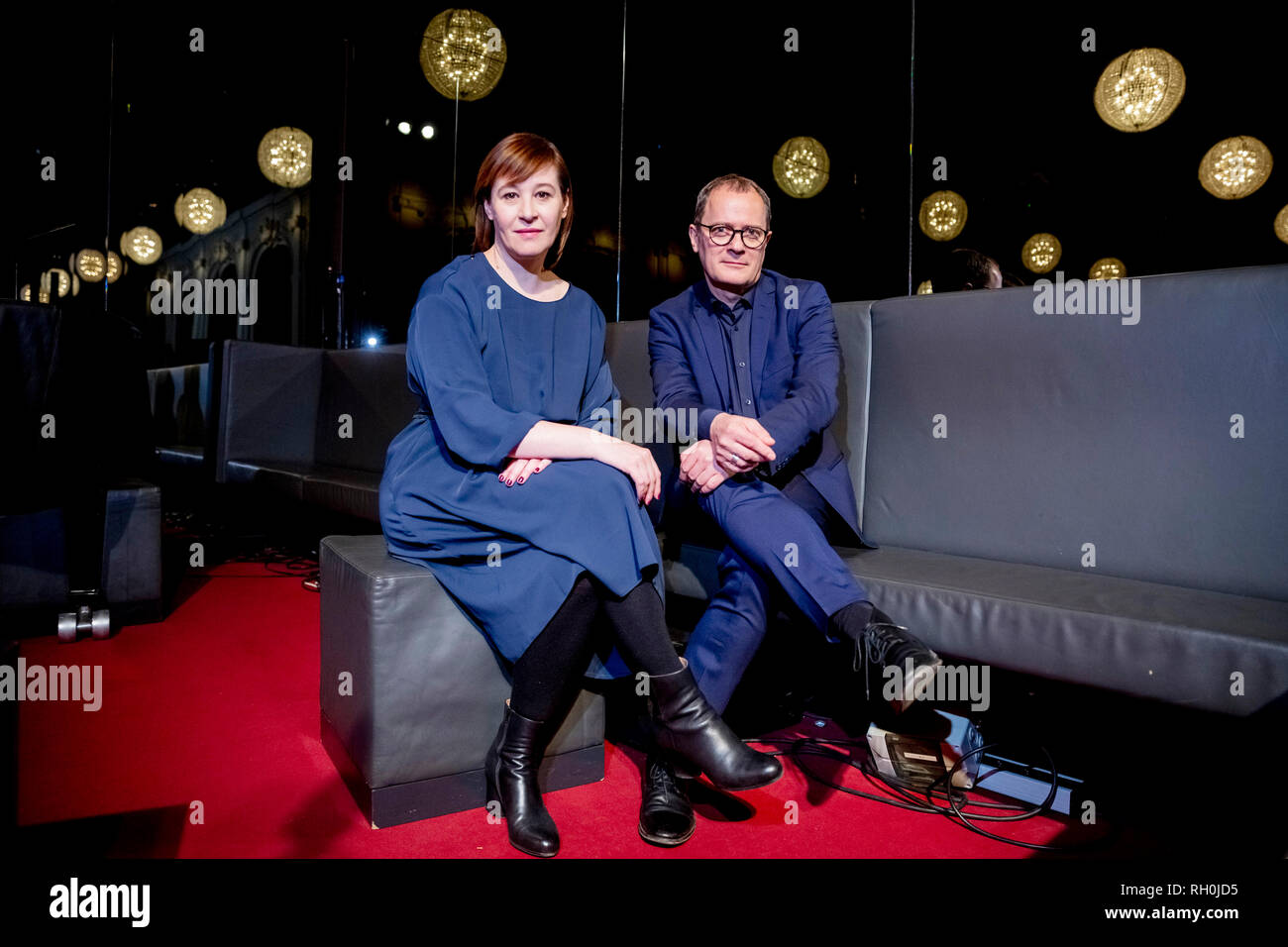 Berlin, Germany. 31st Jan, 2019. Susanne Moser, managing director and designated co-director of the Komische Oper Berlin, and Philip Bröking, opera director and designated co-director of the Komische Oper Berlin, are sitting in the foyer of the Komische Oper Berlin after a press conference on the future of the Komische Oper Berlin. Credit: Christoph Soeder/dpa/Alamy Live News Stock Photo