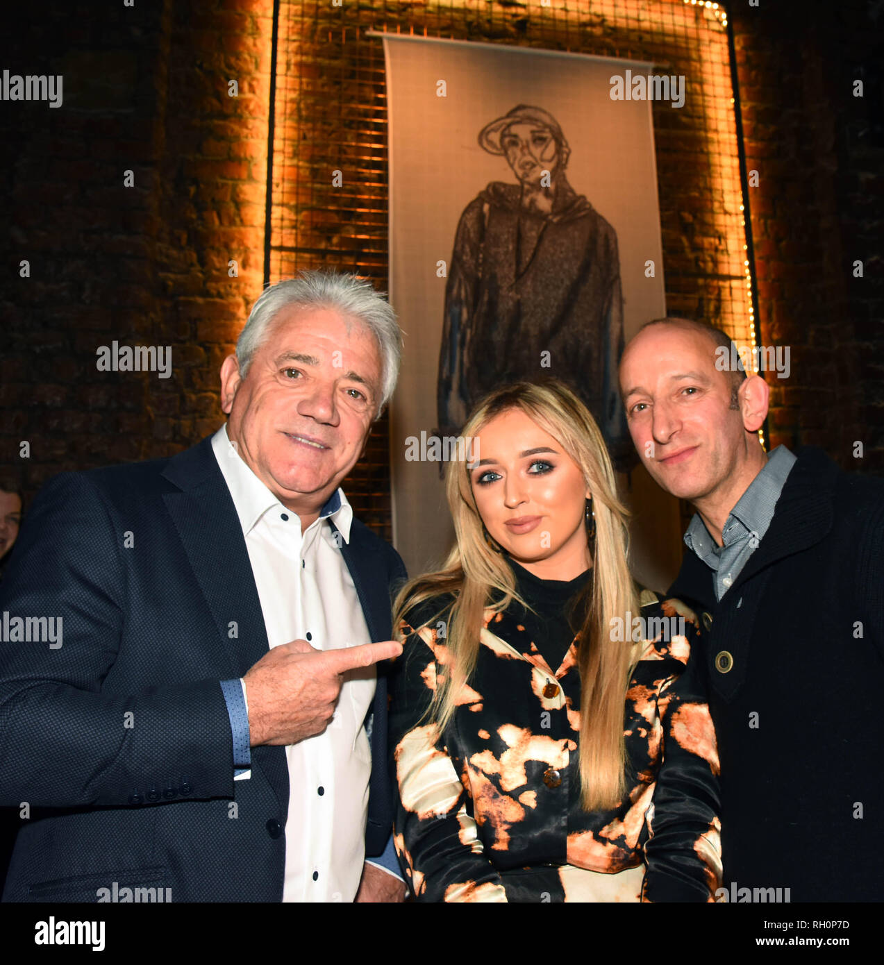 Manchester, UK. 31st January, 2019. left Kevin Keegan MMU stident Morgan  Allen who designed the Mural pictured behind her and Mark Hamburger owner  and creator of the Yard, Stangeways Credit: Della Batchelor/Alamy
