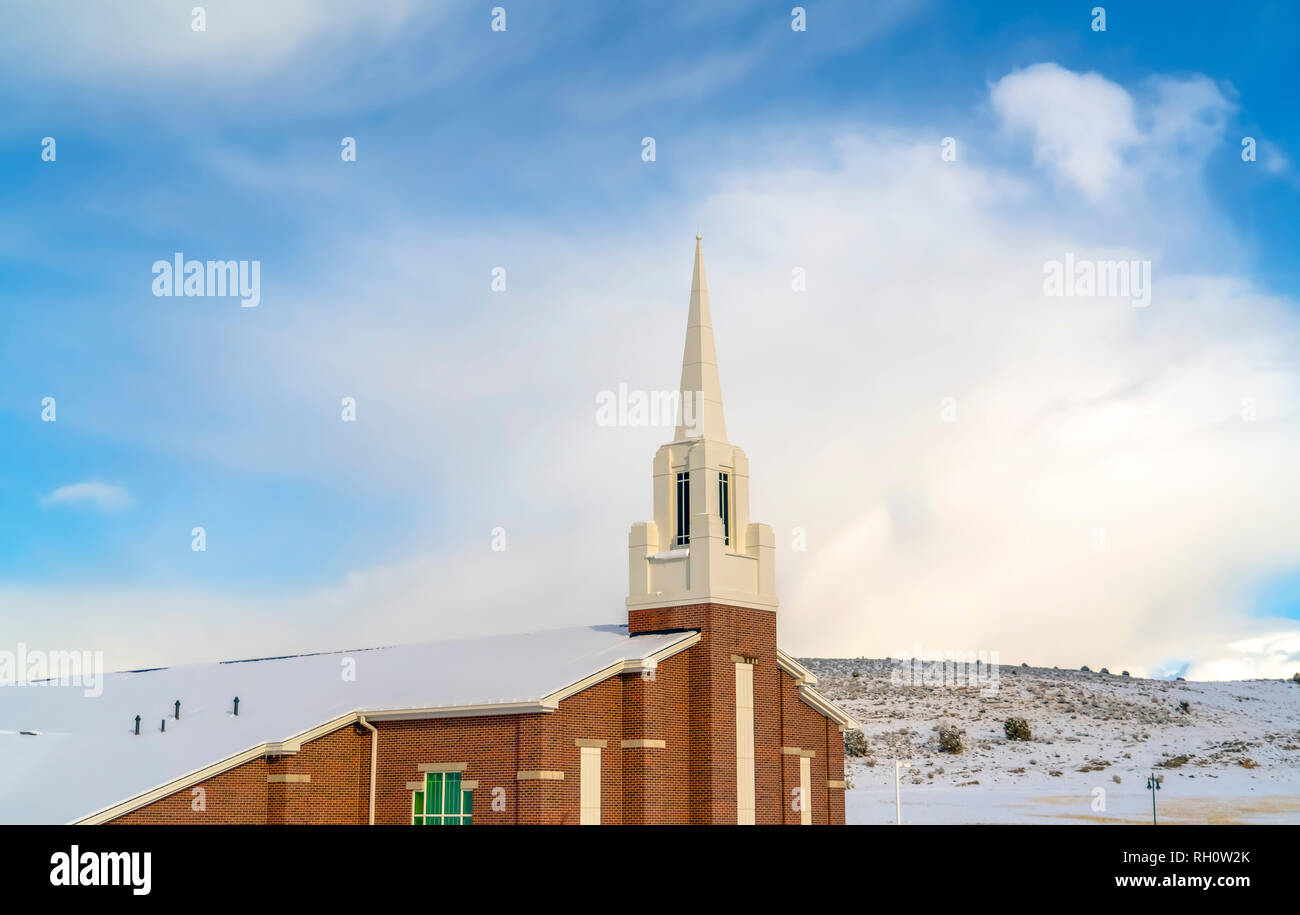 Church against snow and sky in Eagle Mountain Utah Stock Photo Alamy