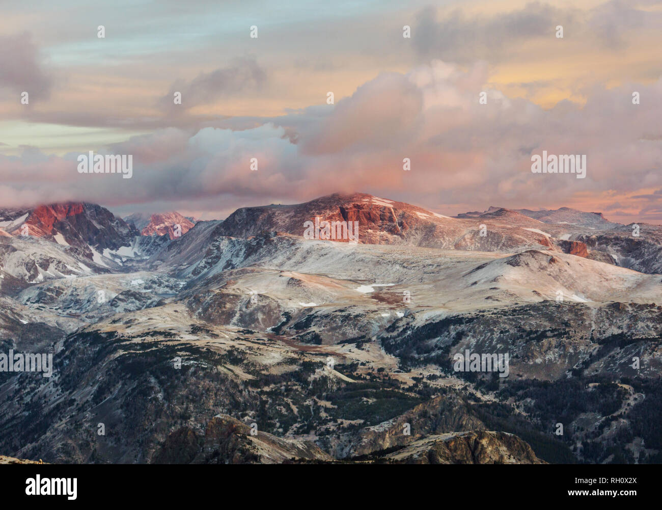 Beautiful landscape of  Beartooth Pass. Shoshone National Forest, Wyoming, USA. Sunrise scene. Stock Photo