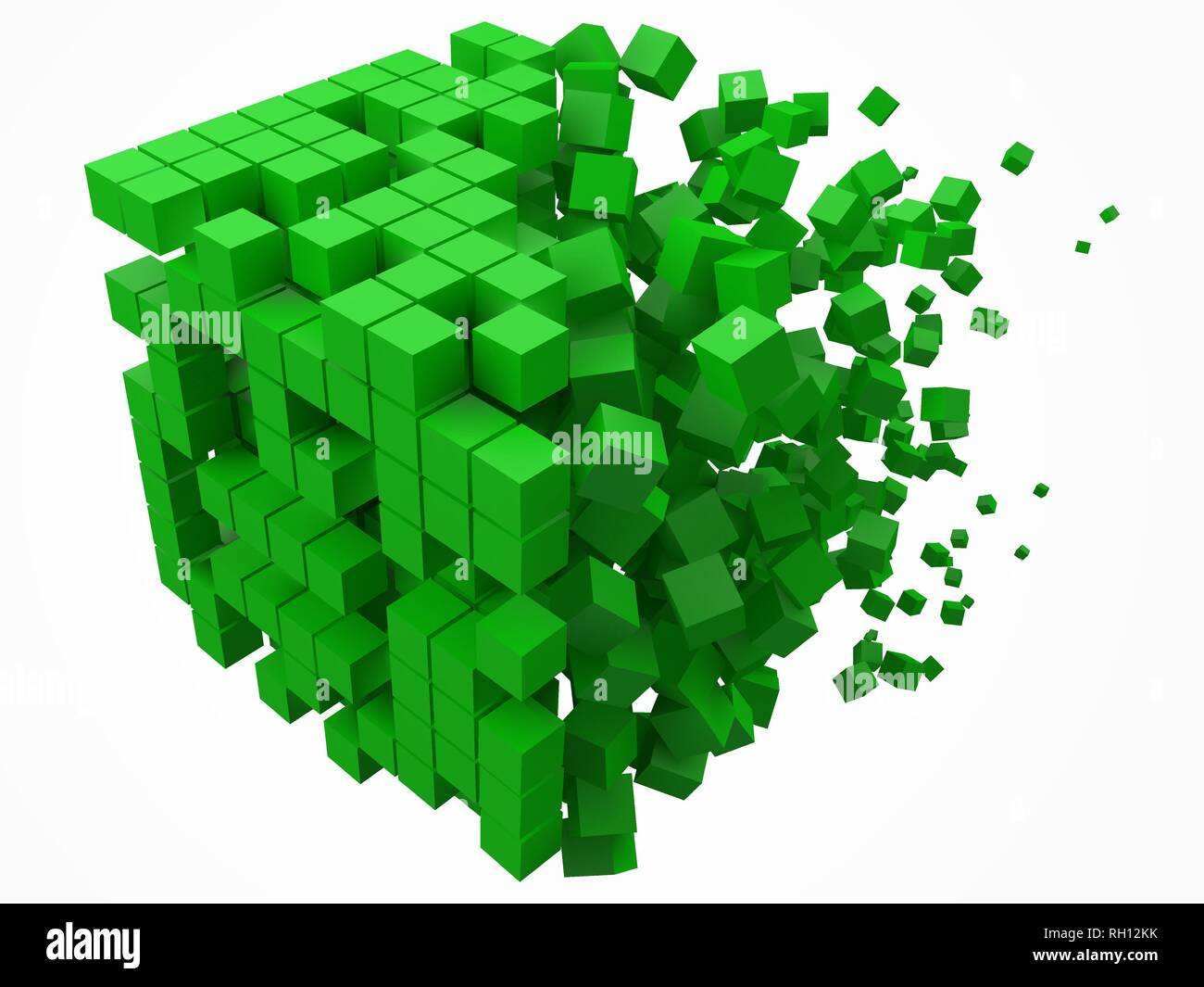 big cubic data block. made with smaller green cubes. 3d pixel style vector illustration. Stock Vector